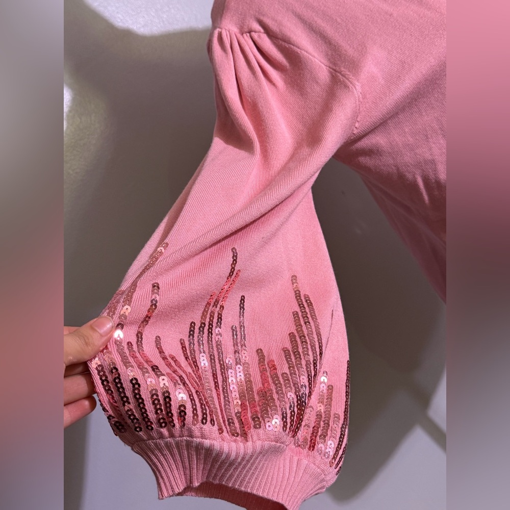 Elegant Pink Cardigan with Sequin Detail - Picture 2 of 7